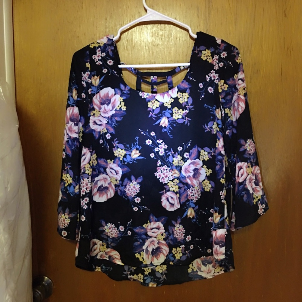 🌕fun black flower light long sleeve Blouse